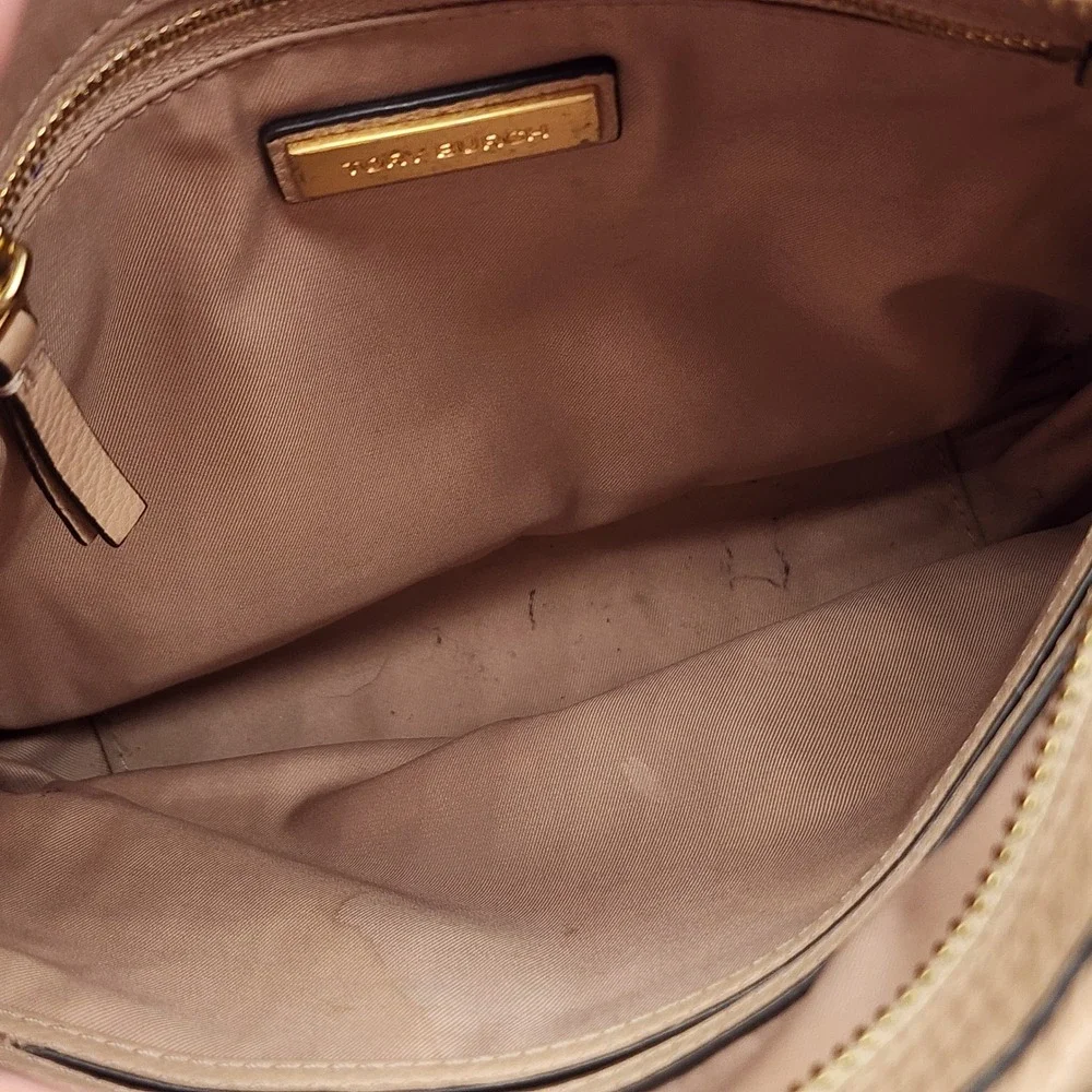 Tory Burch McGraw Crossbody Women's Small Beige Pebbled Leather Tassel Purse